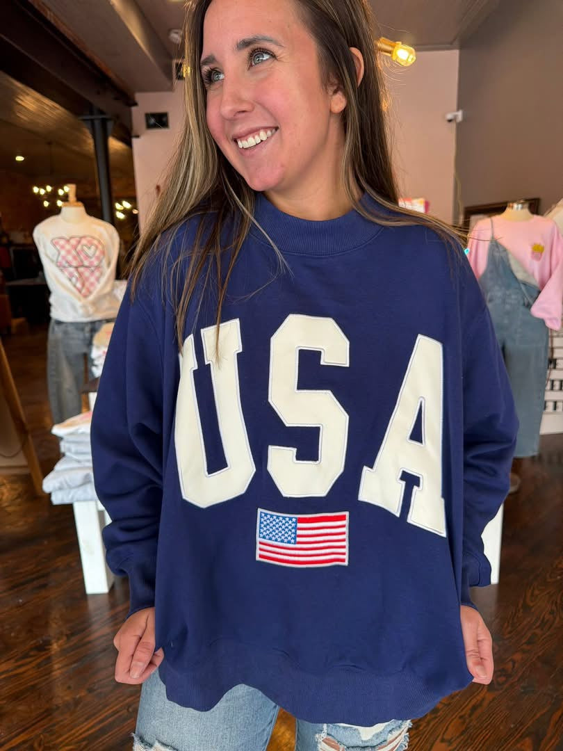 Navy USA Embroidered Mockneck IN STOCK