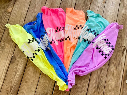 Mama Checkered Puff Neon Tees