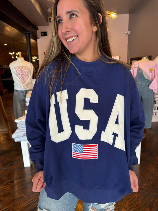 Navy USA Embroidered Mockneck IN STOCK