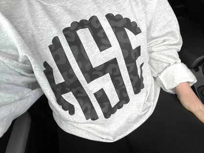 Black Leopard Monogram Crewneck