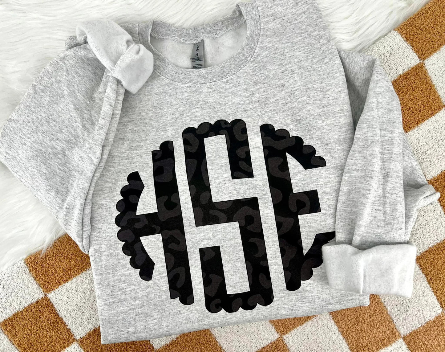 Black Leopard Monogram Crewneck